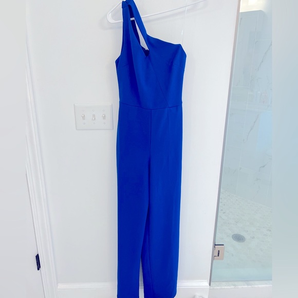 Crystal Sky Pants - Crystal Sky Royal Blue One Shoulder Jumpsuit